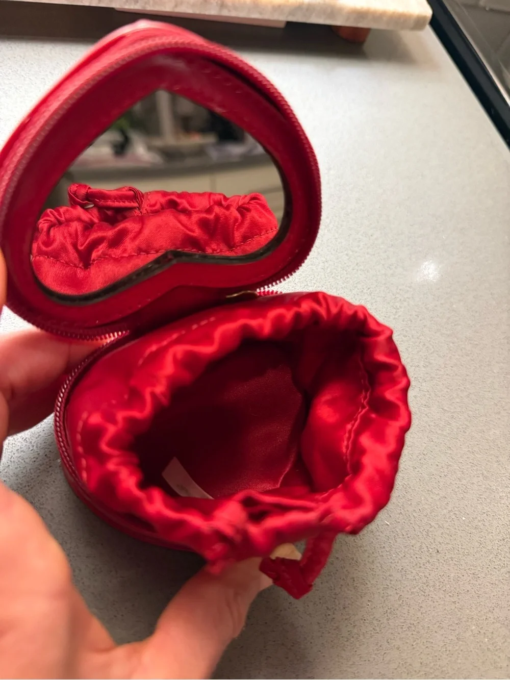 Coach Red patent leather heart-shaped travel jewelry box w mirror